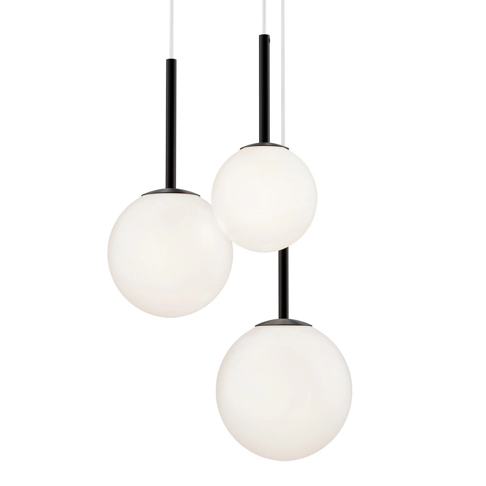 Lampadario Minimal Basic Form In Metallo Nero 3 Luci E Diffusori Bianchi