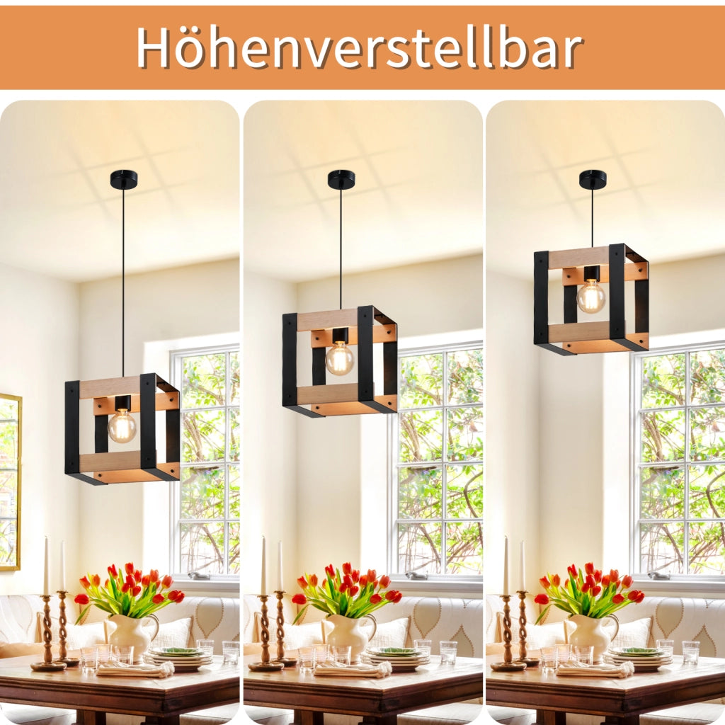 Lampada a sospensione ZMH 1 Luci in Legno ZMH Metallo Vintage Nero E27