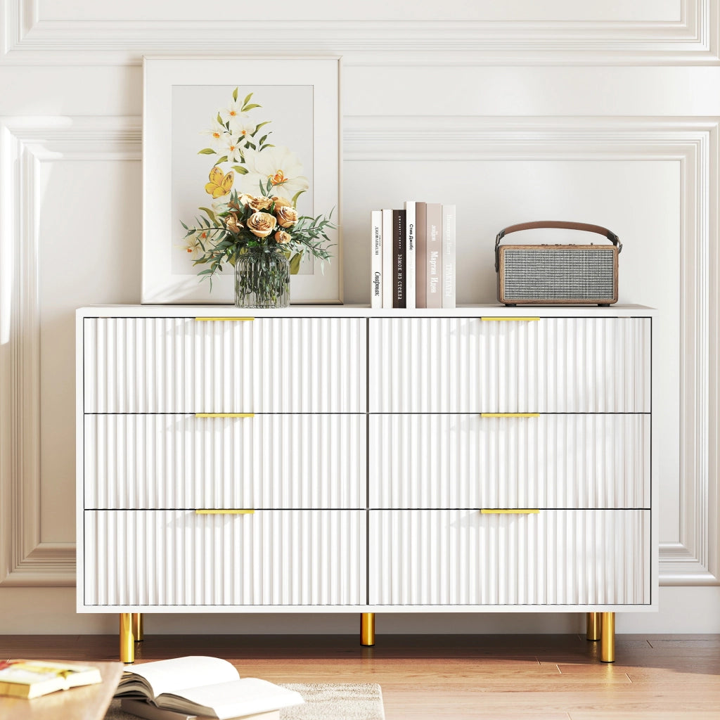 Cassettiera 6 Cassetti con Design Moderno ¨C Xylo ¨C Bianco e Oro 120x40x72