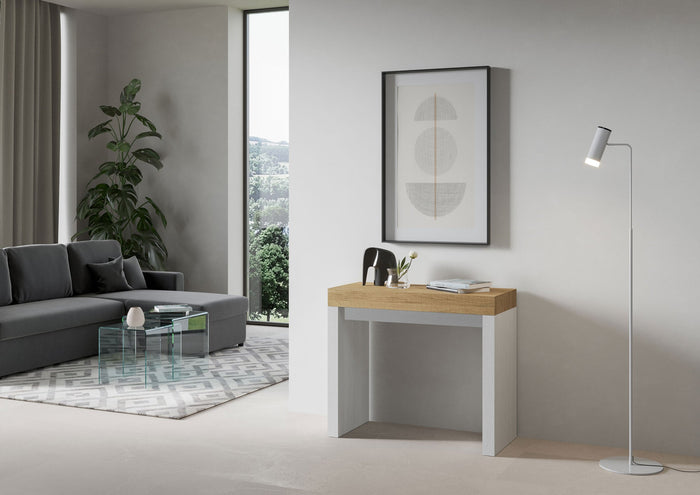 Consolle Allungabile 90-300x40x77 cm in Nobilitato Marrone e Bianco