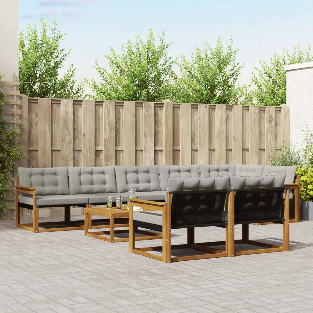 Set di divani da esterno 9 pcs Grigio Naturale e Chiaro