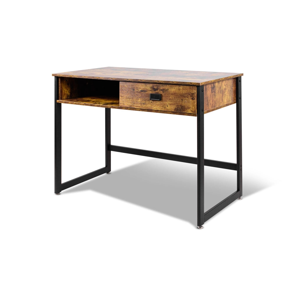Otari - Scrivania in stile industriale con cassetto e vano a giorno, 110x50xH76 cm