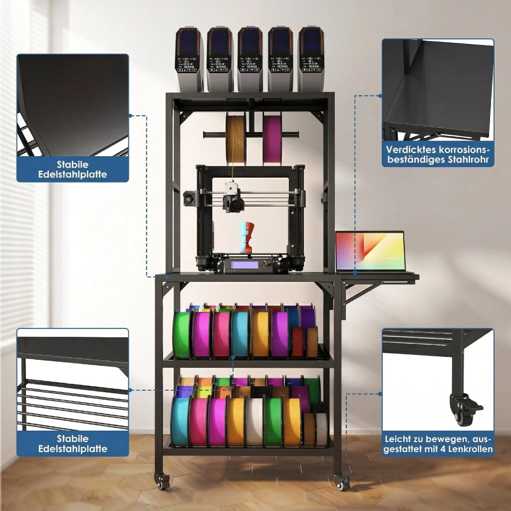 Supporto per Stampante 3D con Ripiano Filamento e Ruote ¨C MINIMAL ¨C Piano di Lavoro T