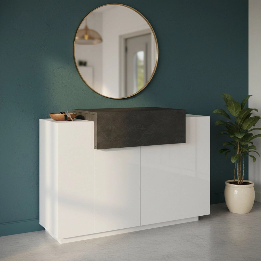 Mobile Portascarpe Aristotle, Scarpiera 4 Ripiani Made in Italy, 120x45x86h cm Bianco Lucido
