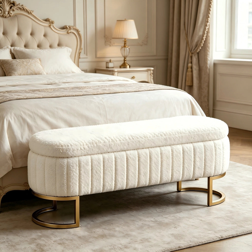 PANCA CONTENITORE 130 cm Crema in metallo e legno