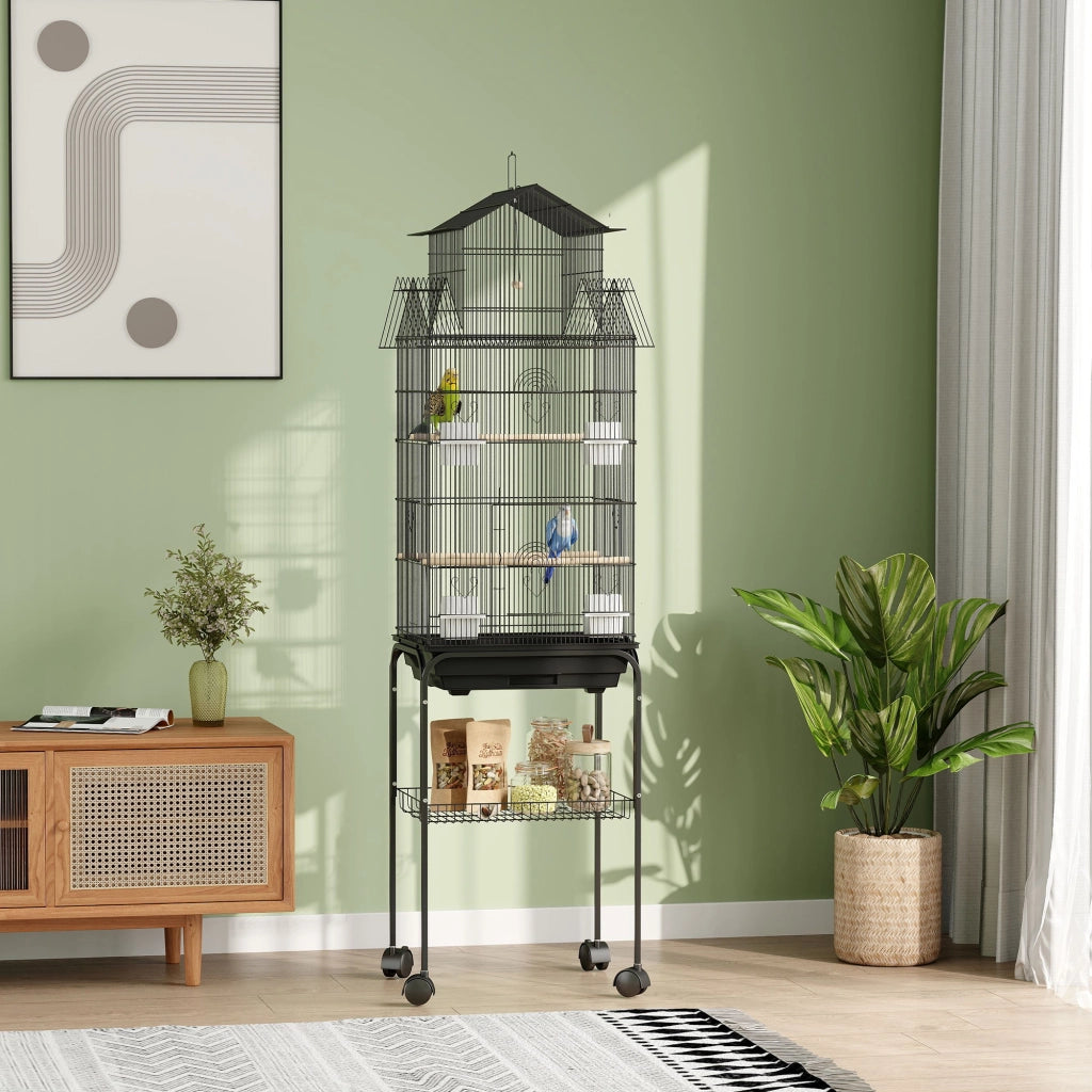 Voliera con Ruote e Supporto ¨C Xylo ¨C Nero 50,5x41x163 cm Acciaio