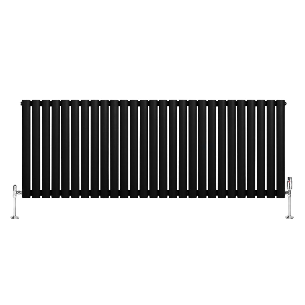 Radiatore Orizzontale Ovale 600x1620mm Nero con Valvole TRV