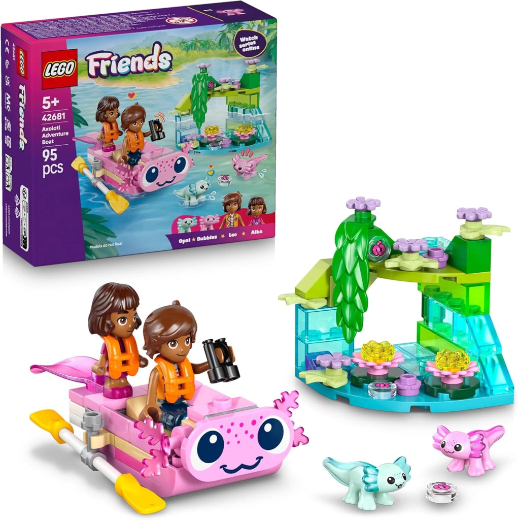 LEGO Friends Barca d`Avventura Axolotl Giocattolo - Set con 2 Mini Bamboline, 2 Simpatici Animali, Piante, Fiori e Acces