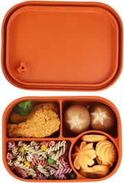 Lunchbox in Silicone - Contenitore per Cibo - Snack Box - Porta Pasti - 4 Compartimenti - 19x14x7.1 cm - Arancione