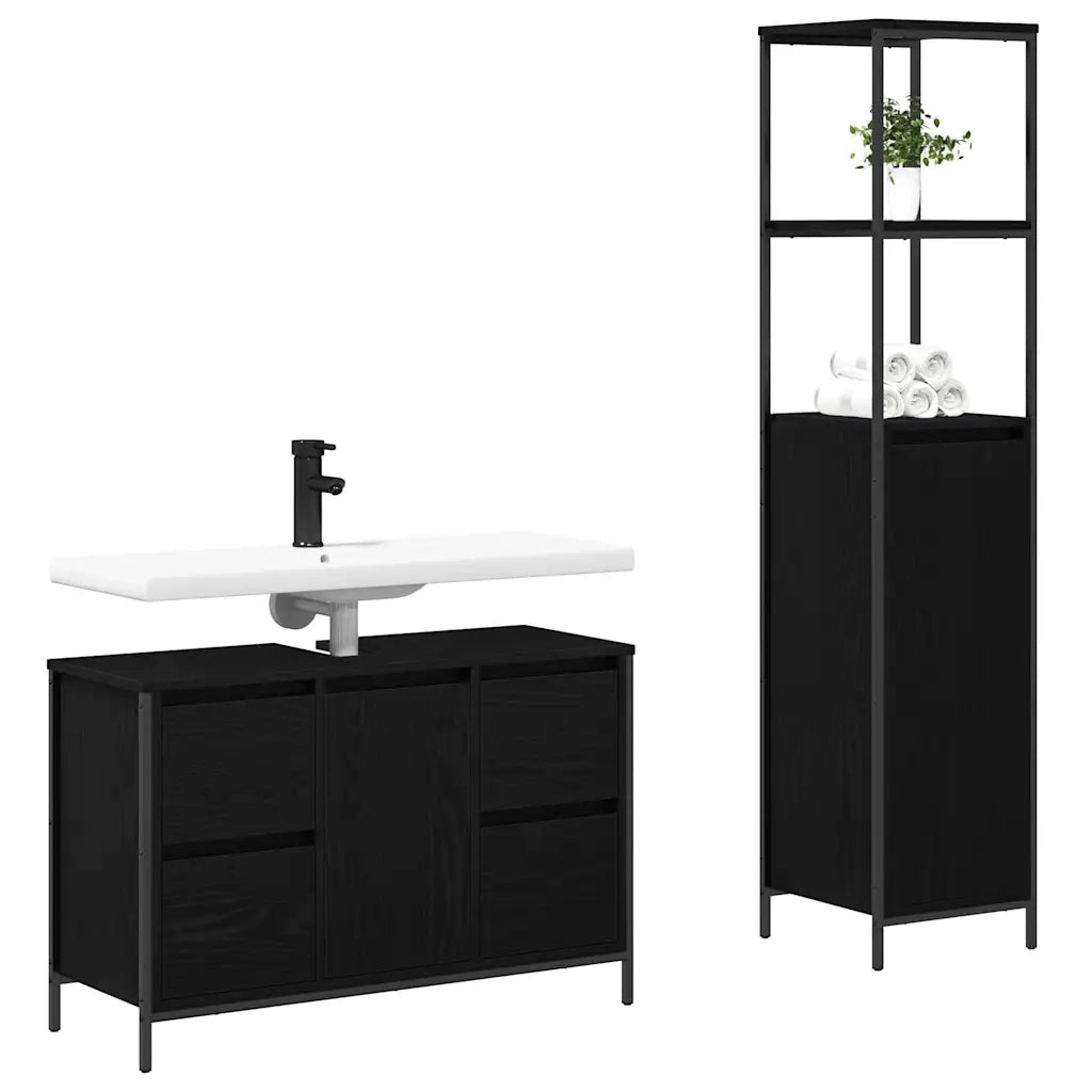 Set di mobili per il bagno con cassetto 2 pcs Rovere nero 3328374