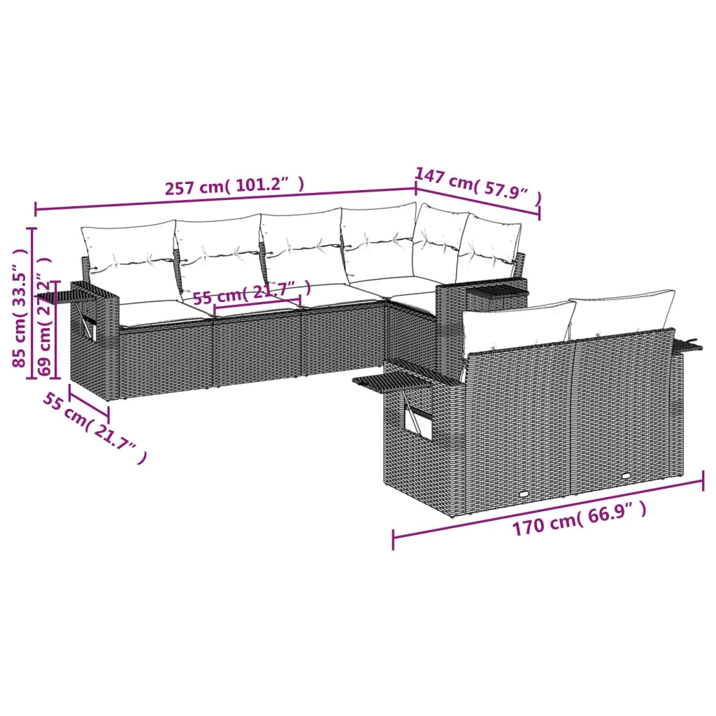 Set Divani da Giardino con Cuscini 7pz Nero Polyrattan 3220405