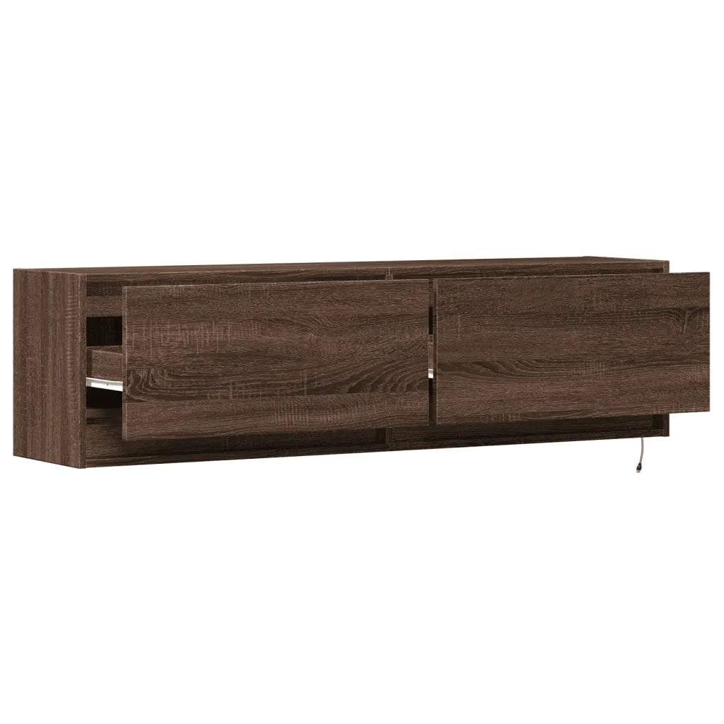 vidaXL Mobile TV a Parete con Luci LED Rovere Marrone 140x31x38 cm