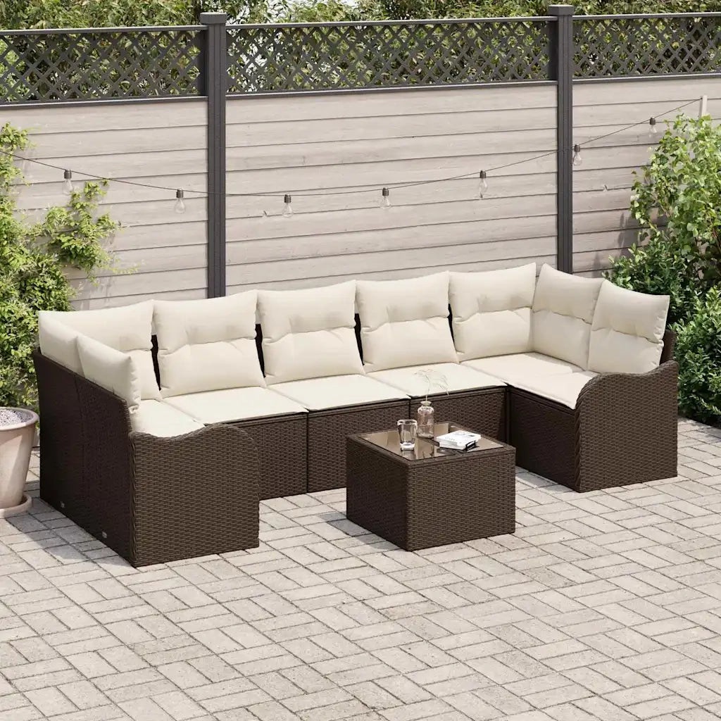 Set Divano da Giardino con cuscino 8 pcs Marrone e Crema 3354287