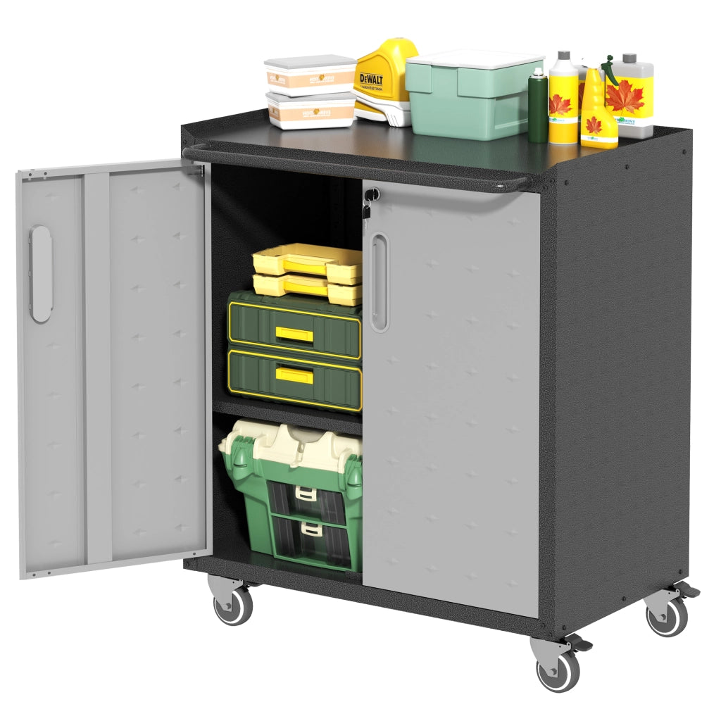 Armadio in metallo per garage con ruote, 75 x 42 x 88 cm, chiudibile, per utensili e uso multifunzione