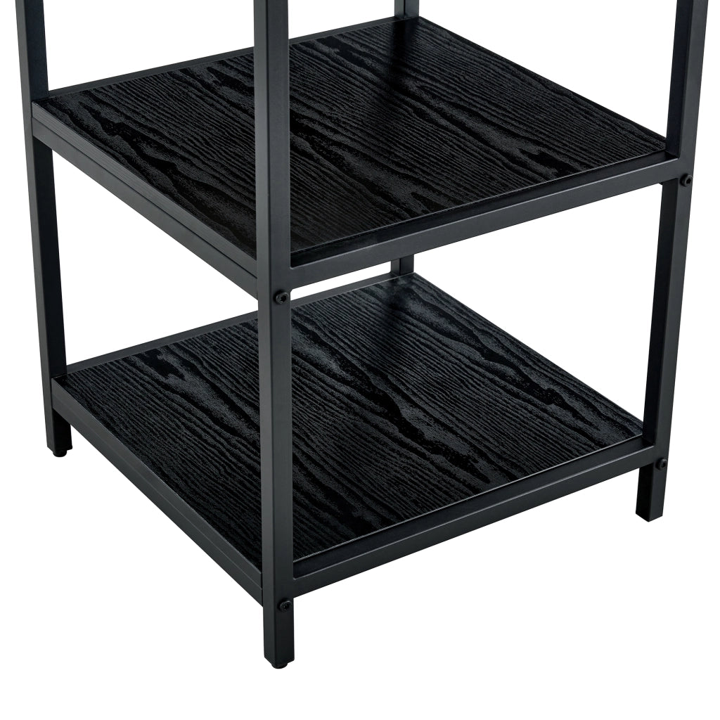 TAVOLO ROTONDO 107 cm con doppio ripiano, MDF effetto noce, metallo nero