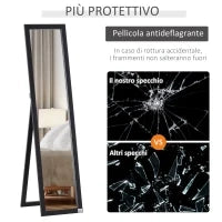 Specchio da Terra e Parete con Supporto Richiudibile e Cornice in MDF, 37x48x152cm, Nero