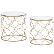 EasyComfort Set di 2 Tavolini da Salotto Impilabili Art Deco in Metallo con Piano in Vetro, Oro