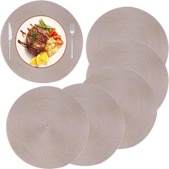 Piastre rotonde per tavolo da pranzo e da cocktail in set da 6 pezzi, 15 pollici, piastre antiaderenti in tessuto intrecciato, termoresistente per cucina e sala da pranzo, decorazione da tavola per occasioni speciali.