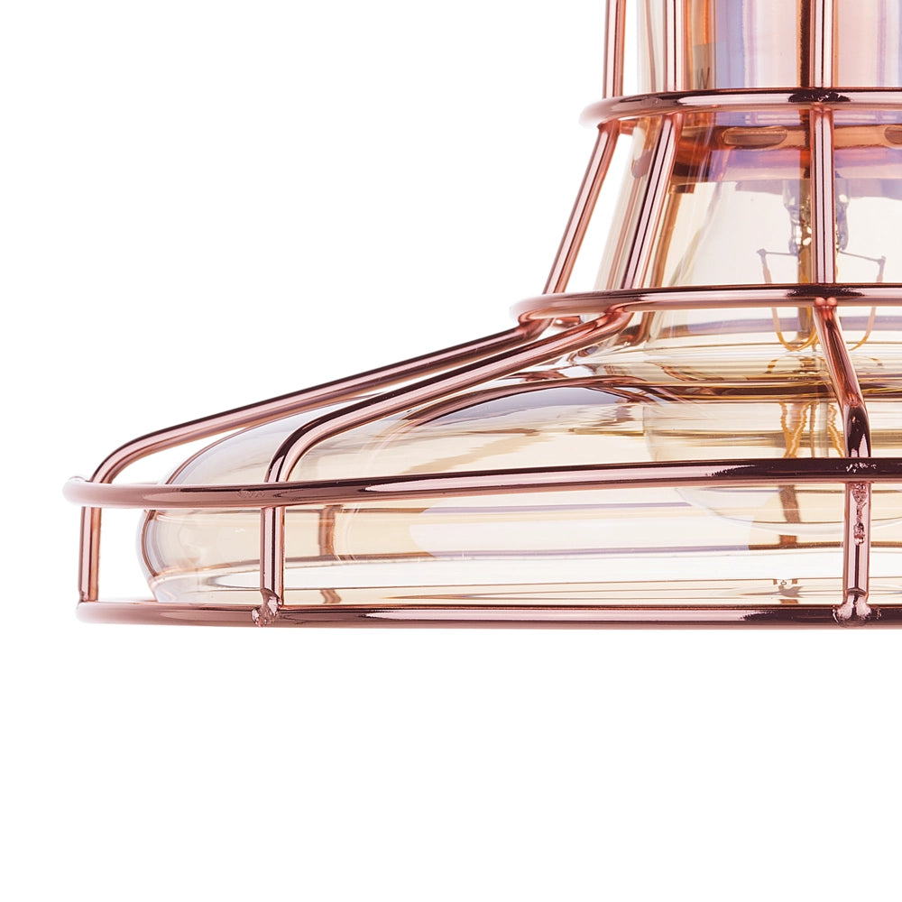 Lampada a Sospensione Gabbia in Rame Paralume in Vetro lampadario in Stile Vintage Antico