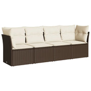 Set Divano da Giardino 4 pz | Set Salotto da Giardino con Cuscini Marrone in Polyrattan