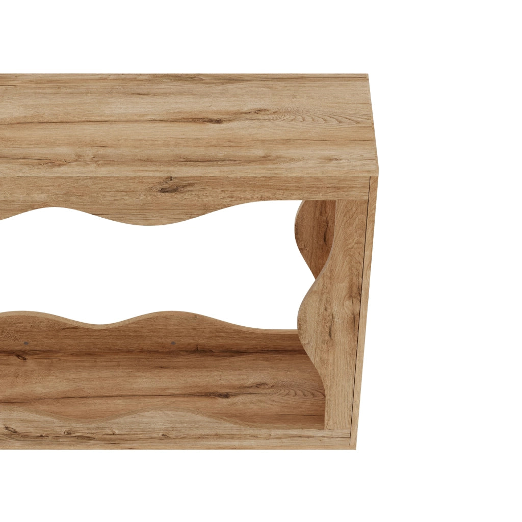 Consolle con bordo ondulato e 2 ripiani aperti, per ingresso, in pannello truciolare, naturale, 160,5 × 30 × 86,5 cm