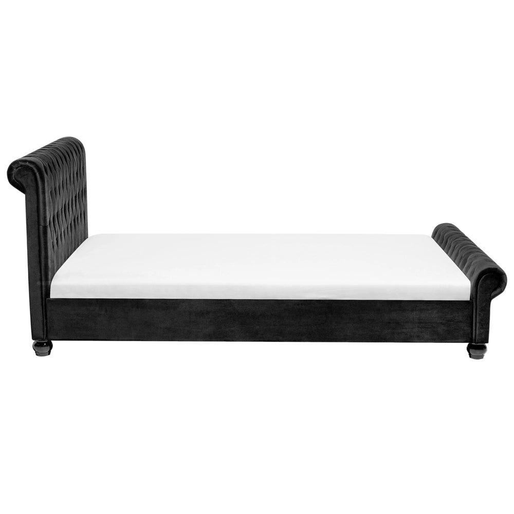 Letto ad acqua in velluto nero 180 x 200 cm con testiera trapuntata glamour