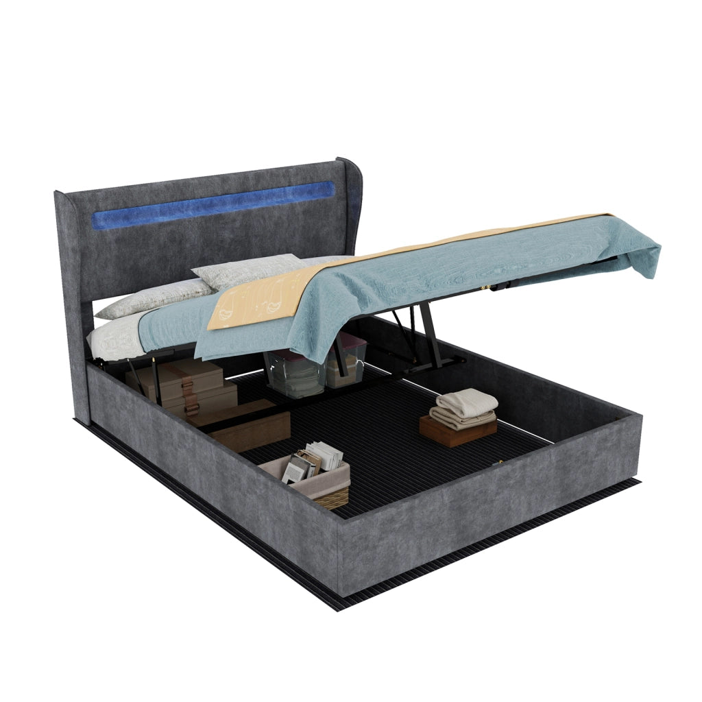 letto imbottito tessuto metallo grigio 140 x 200 cm