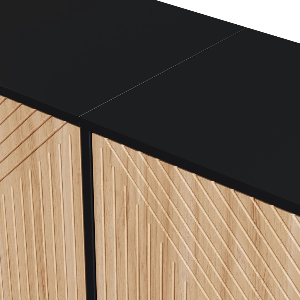 Mobile TV con 4 Ante e Vani Aperti; Frontali 3D a Righe; Stile Moderno; in MDF; 160??38??75 cm; Nero Naturale