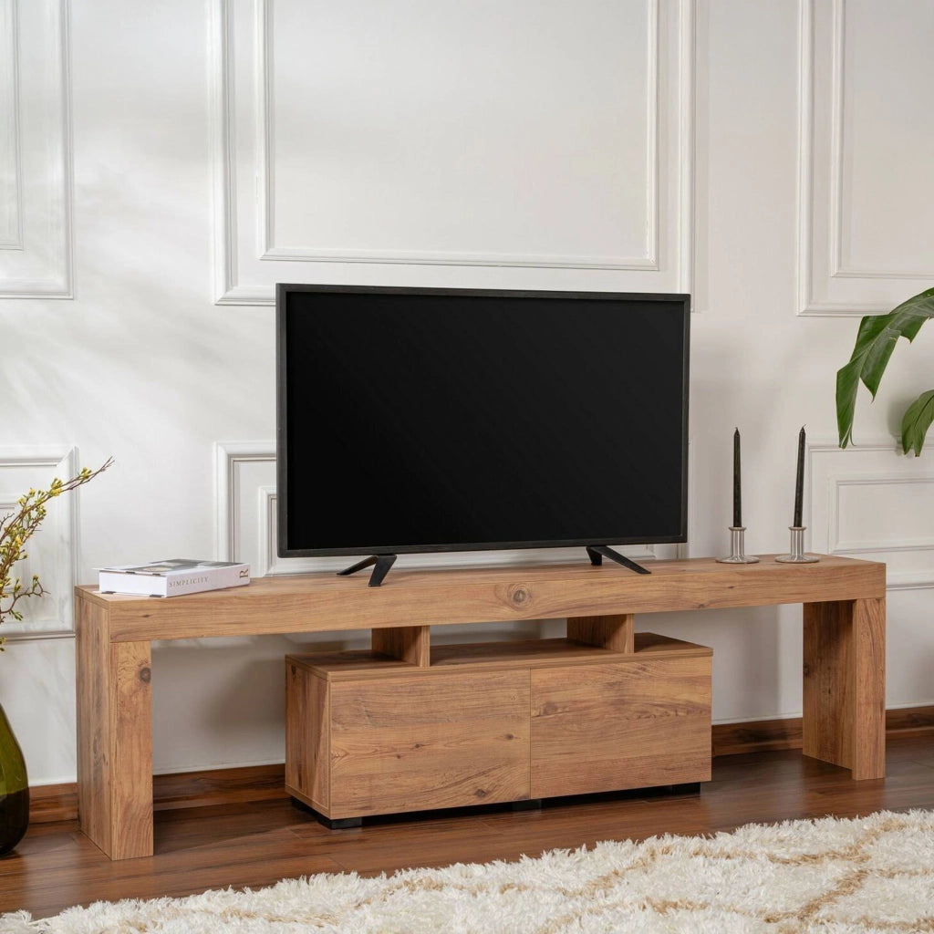 Mobile porta TV Andarna, Credenza da soggiorno, Armadio basso per TV, Base parete attrezzata, 180x31 h50 cm, Pino