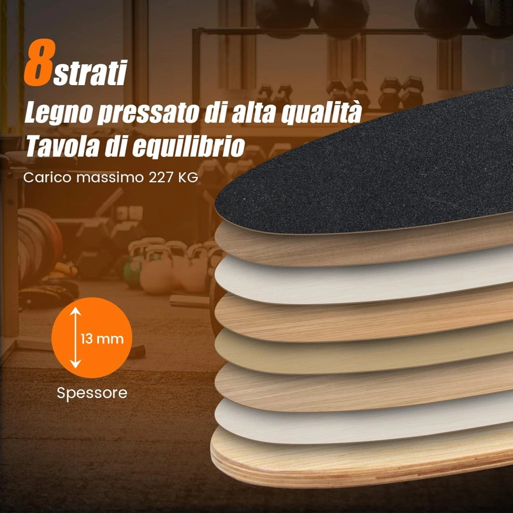 Balance Board in Legno, Tavola di Equilibrio con Rullo e Tappetino per Allenamento Skateboard Hockey Snowboard Surfing, per Esercizi Equilibrio e Tonificazione Core, Portata 227 kg (Nero)