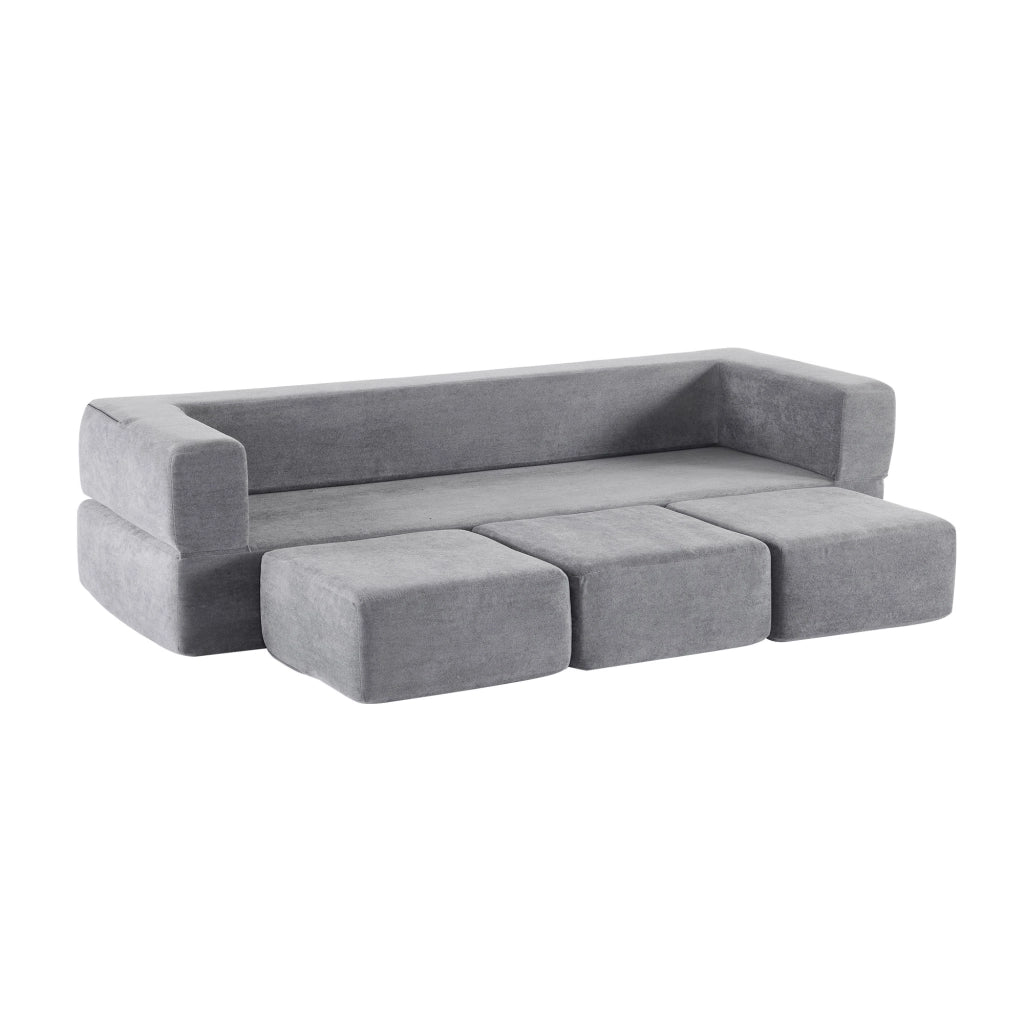 Divano Letto Chenille 3 Posti con Poggiapiedi ¨C Xylo ¨C Grigio