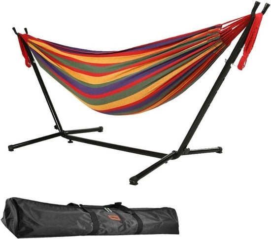 Hamac a doppia corda da 9 piedi - Capacità 250kg - Borsa da trasporto inclusa per giardino di terrazza e balcone interno ed esterno (Rosso)