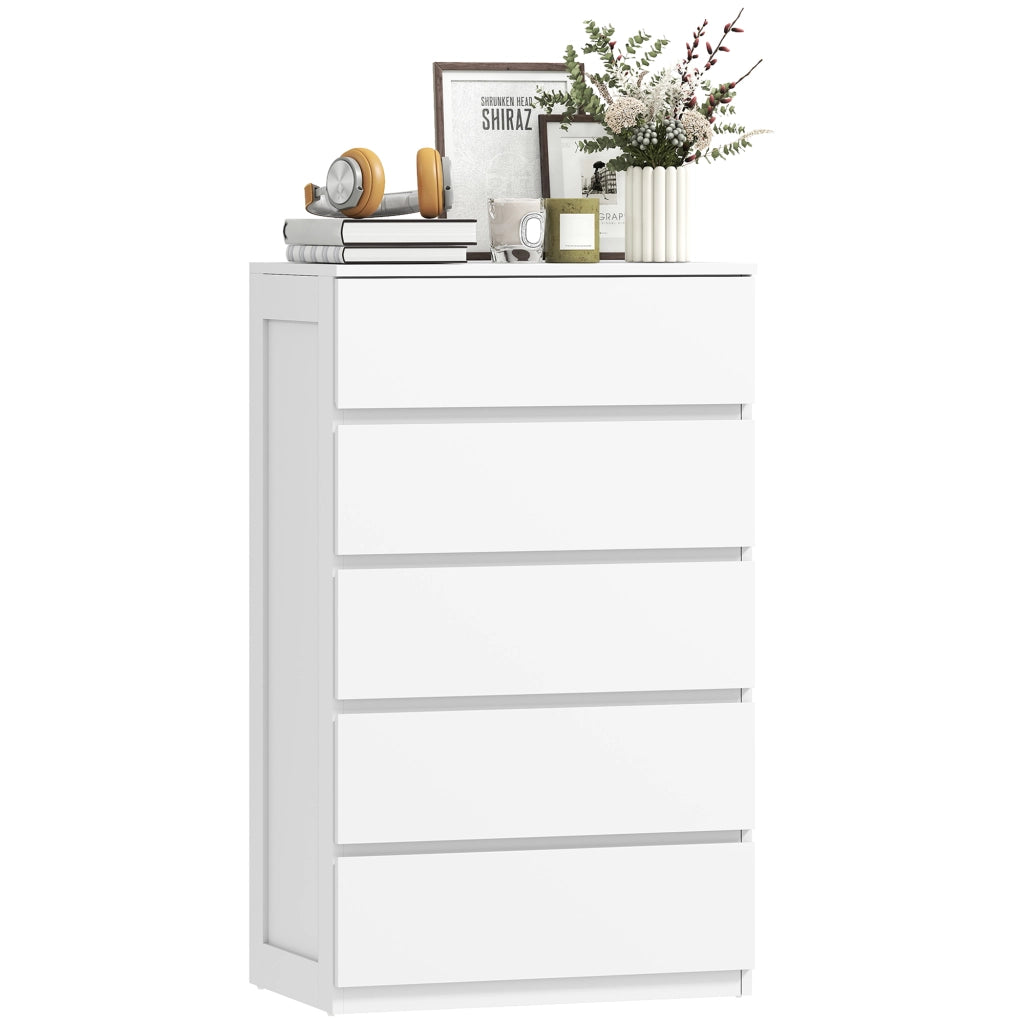 Cassettiera 5 Cassetti Design Moderno Senza Maniglie ¨C Zephmum ¨C Bianco 100x60x39 cm