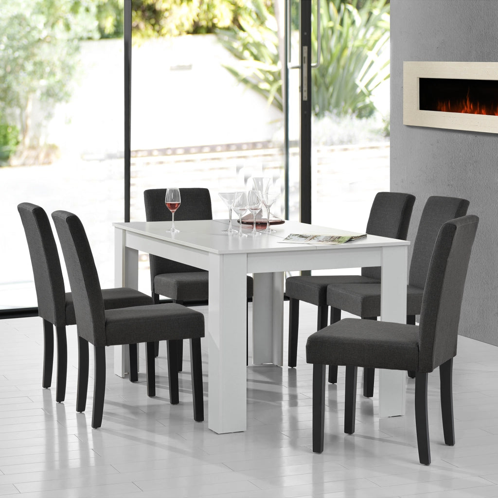 Set da Pranzo Tavolo Rettangolare con 6 Sedie Imbottite - Bianco/Grigio [en.casa]