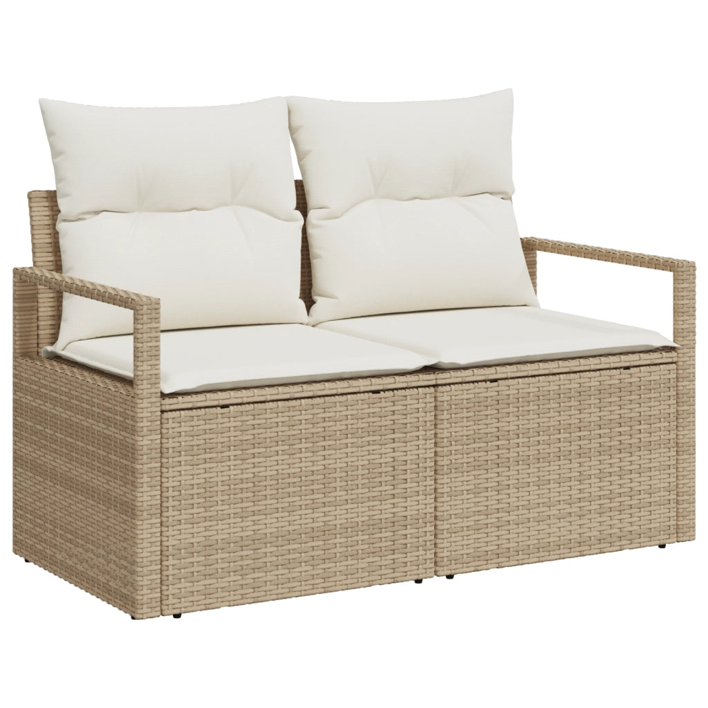 Set Divano da Giardino  9 Pezzi con Cuscini Beige Polyrattan Acacia