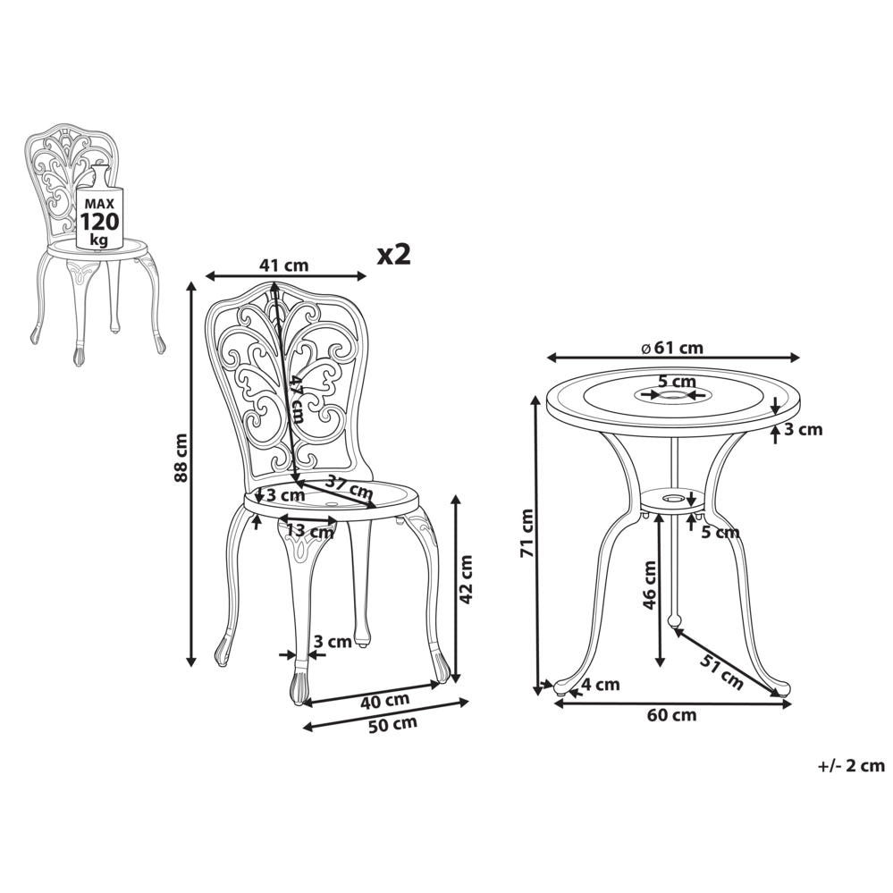 Set da giardino in metallo per bistrot Tavolo e sedie bianco sporco stile vintage
