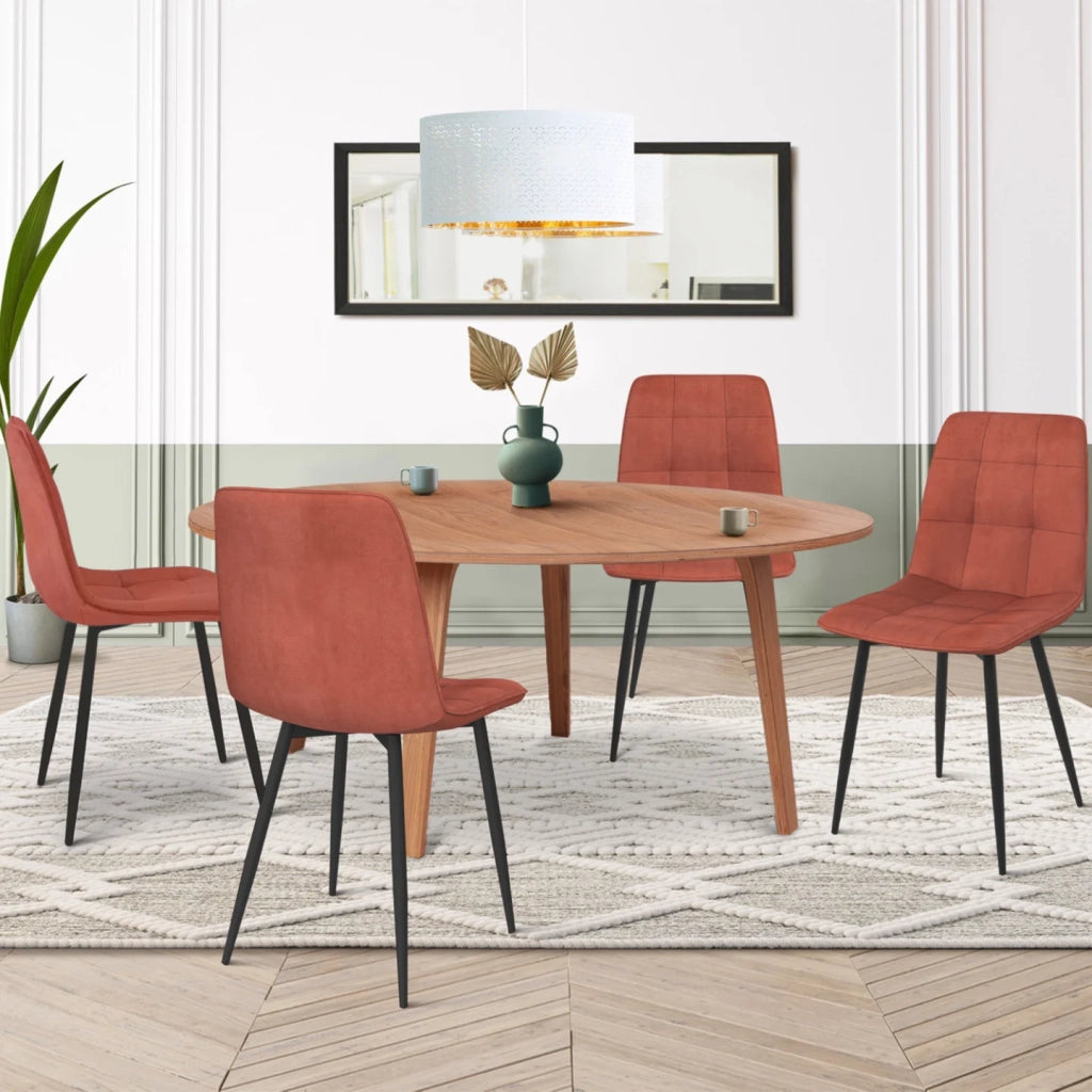 IDMarket - Set di 4 sedie da pranzo MILA in velluto color terracotta