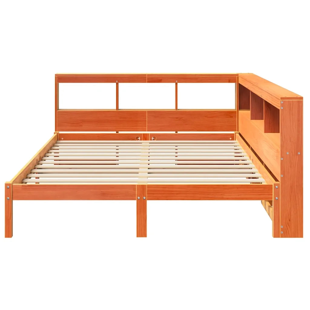 Letto Libreria senza Materasso-Struttura Letto con contenitore Marrone Cera 140x200 cm in Pino 162491