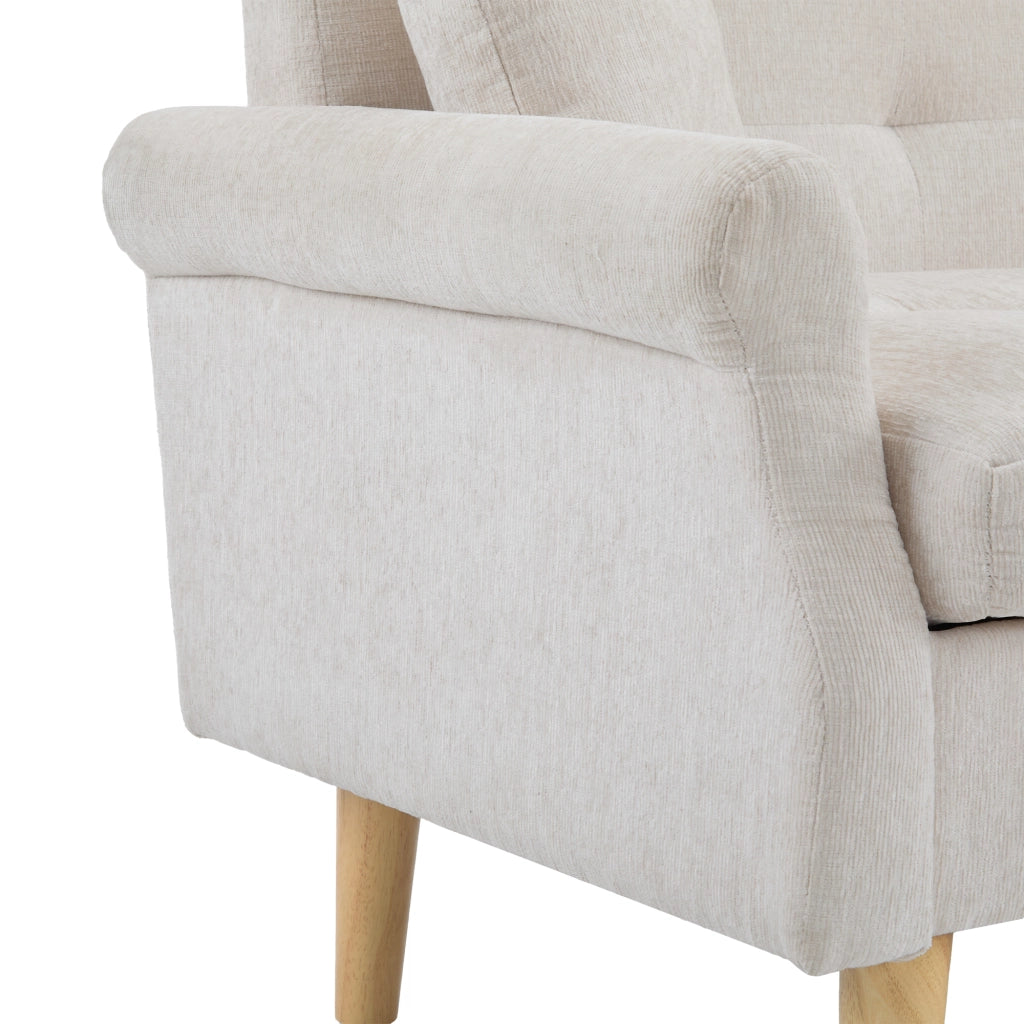 Divano a 2 posti in chenille beige con cuscini e gambe in legno 162 × 74 × 77 cm