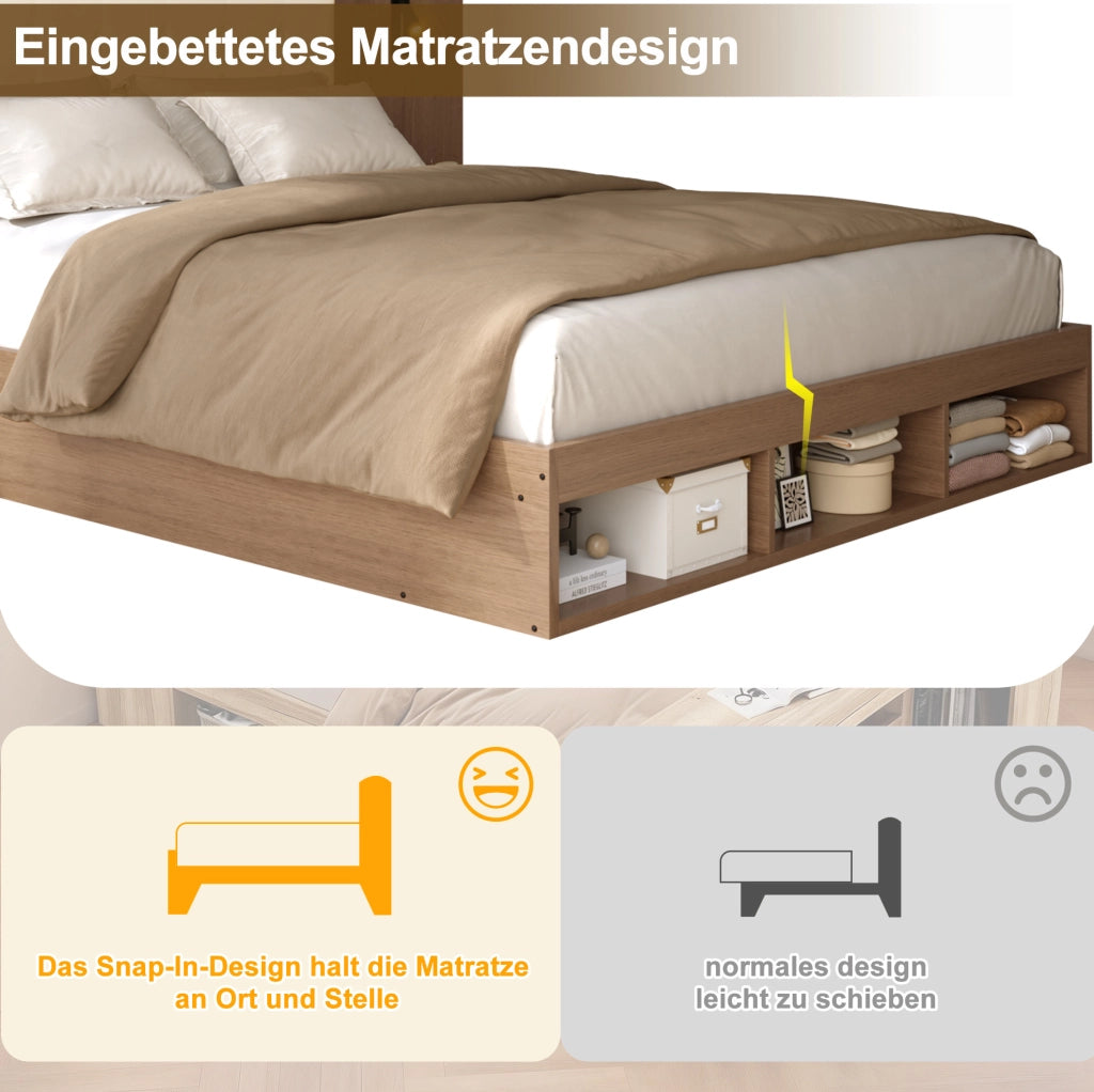 Letto matrimoniale 180x200 cm con contenitore; USB e Type-C; luci di lettura; effetto noce