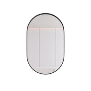 Mobile con specchio ovale con 2 ripiani in vetro e installazione a parete o ad incasso per bagno; nero