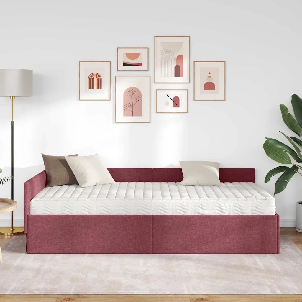 Struttura Letto Angolare con Materasso 2 pz-Giroletto con materasso Rosso Tessuto 841006