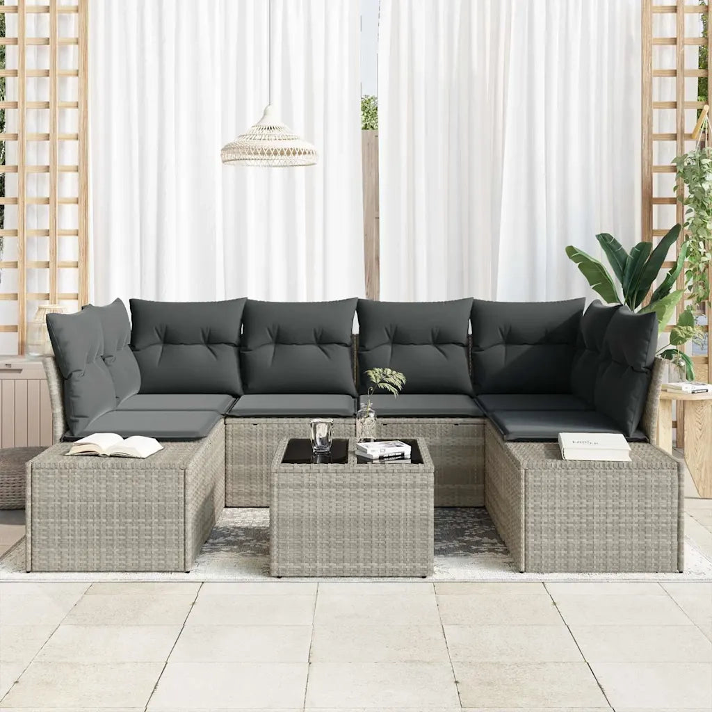 Set Divano da Giardino 7 pcs Grigio chiaro polyrattan