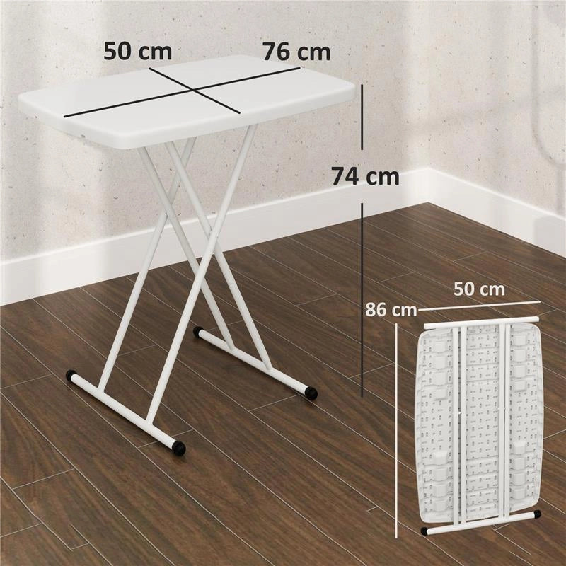 TAVOLINO DA GIARDINO PIEGHEVOLE CON ALTEZZA REGOLABILE, METALLO E HDPE, BIANCO