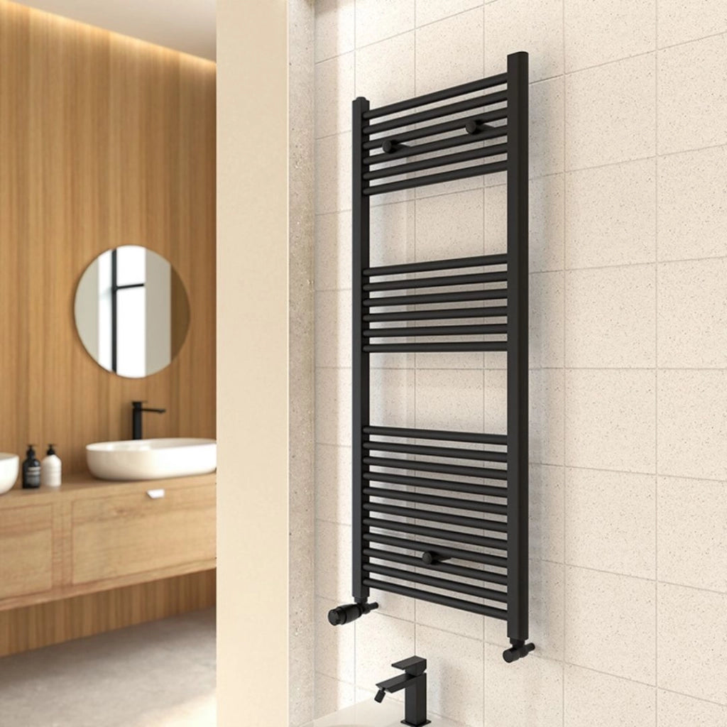 Termoarredo bagno scaldasalviette acciaio radiatore calorifero termosifone nero opaco *** misure h1500xl500xi450 30 t...