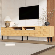Mobile TV basso 200 cm in naturale, con 2 ante, 2 cassetti e 2 vani aperti, per TV fino a 80"