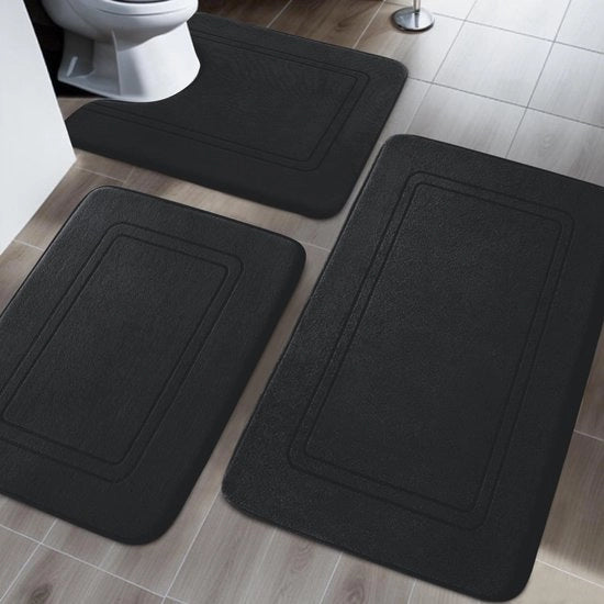 Set di tappeti da bagno morbidi - antiscivolo - 3 pezzi - nero - schiuma espansa