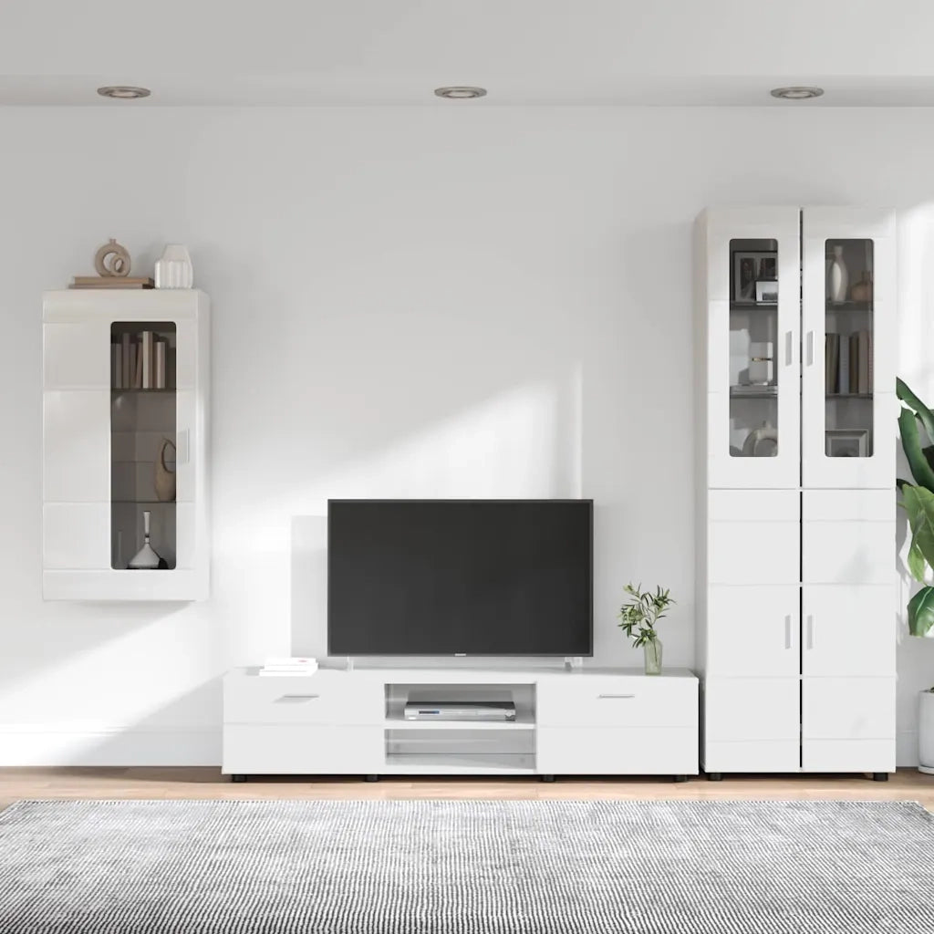 Set mobile TV con porta FLORIN Bianco Lucido Legno multistrato