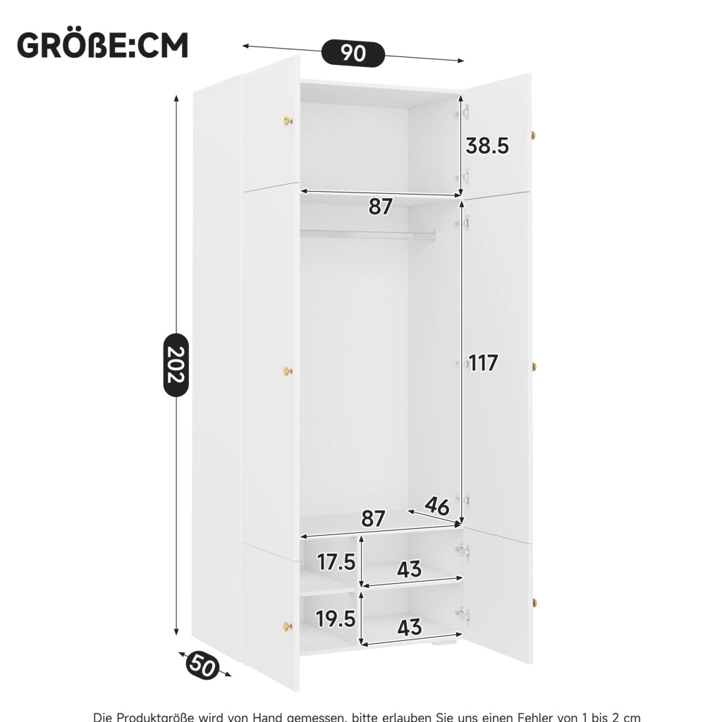 Armadio guardaroba bianco 90x50x200 cm con asta appendiabiti e 5 vani