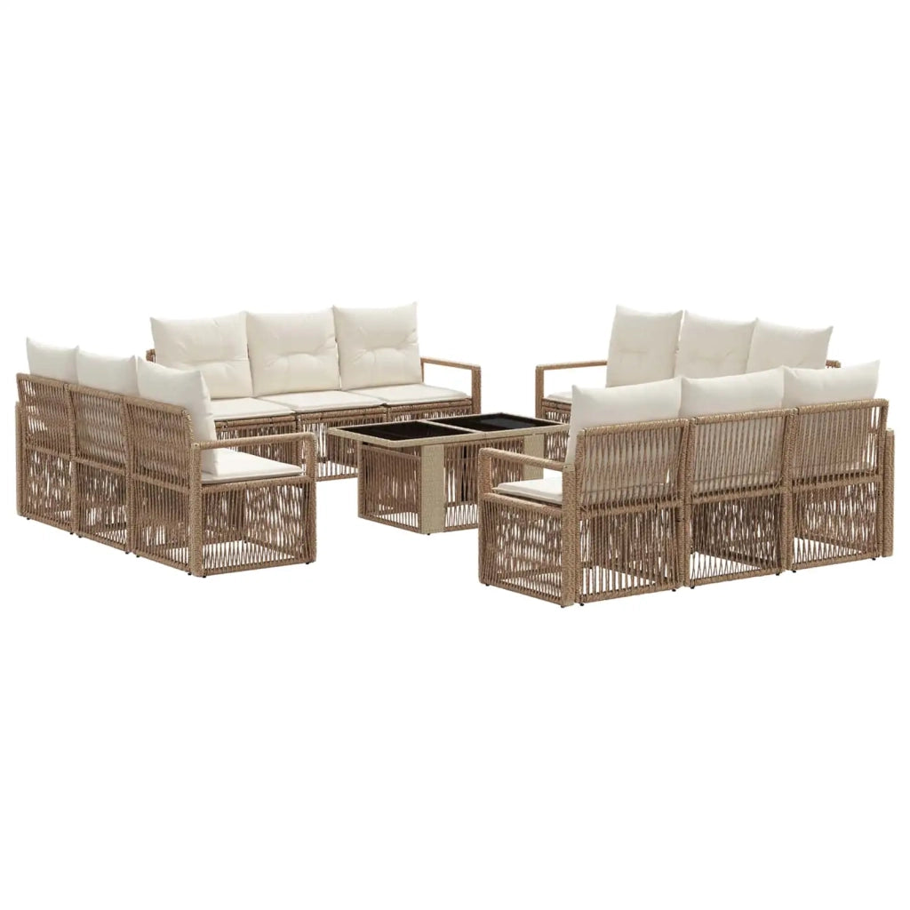 Set Divano da Giardino 13 pz Beige e Bianco Crema polyrattan 3437073